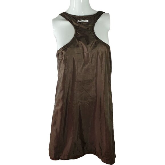 Retro Metal Embellished T Back Tunic Top Brown Microfiber Lee and Joe Womens Med - Picture 12 of 14